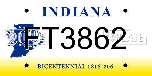 FT3862 Indiana License Plate