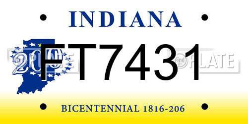 FT7431 Indiana License Plate