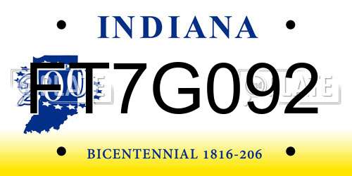 FT7G092 Indiana License Plate