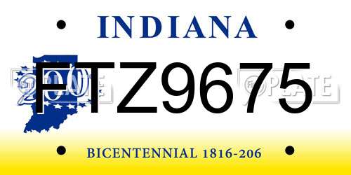 FTZ9675 Indiana License Plate