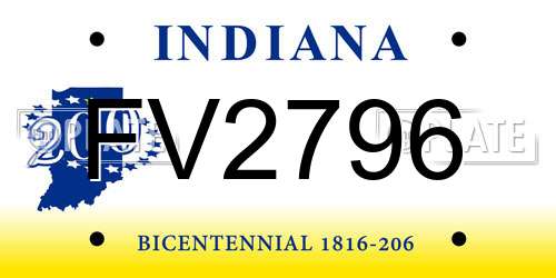 FV2796 Indiana License Plate