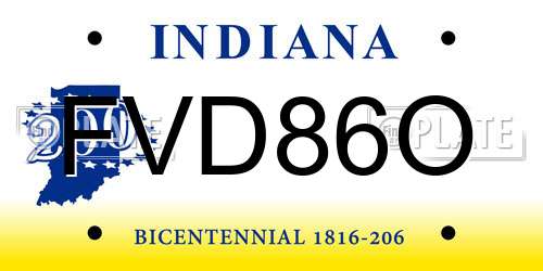 FVD86O Indiana License Plate