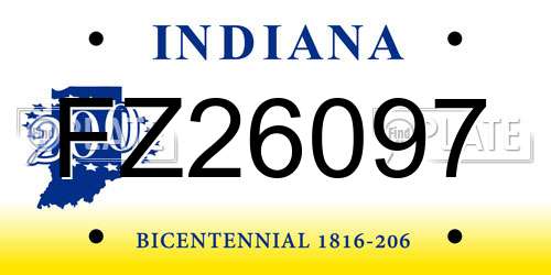 FZ26097 Indiana License Plate