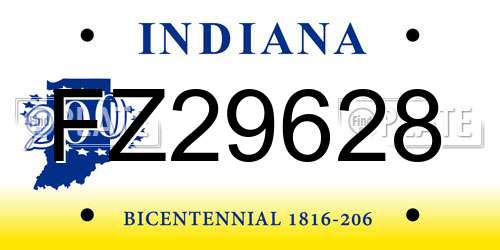 FZ29628 Indiana License Plate