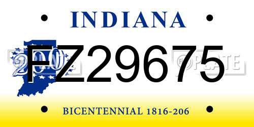 FZ29675 Indiana License Plate