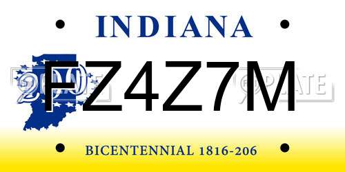 FZ4Z7M Indiana License Plate