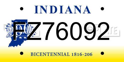 FZ76092 Indiana License Plate