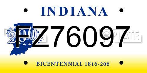 FZ76097 Indiana License Plate
