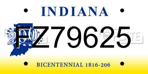 FZ79625 Indiana License Plate