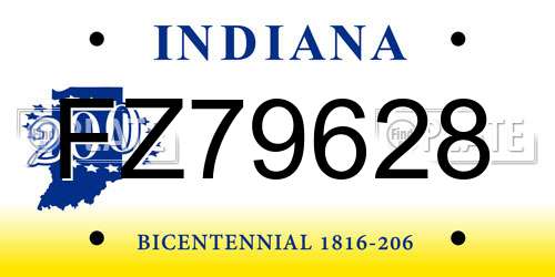 FZ79628 Indiana License Plate