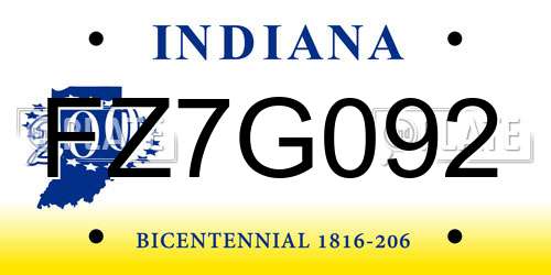 FZ7G092 Indiana License Plate