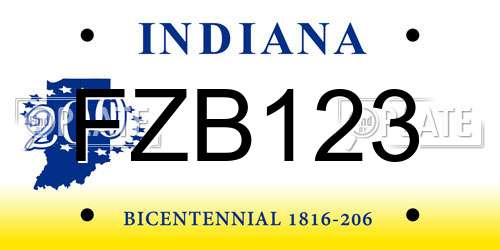 FZB123 Indiana License Plate