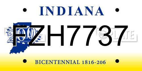 FZH7737 Indiana License Plate