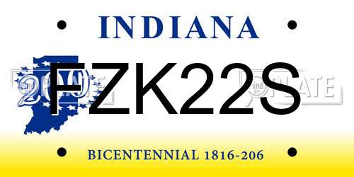 FZK22S Indiana License Plate