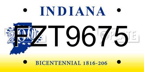 FZT9675 Indiana License Plate