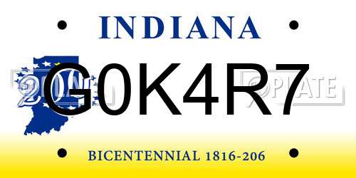 G0K4R7 Indiana License Plate