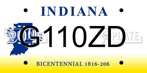 G110ZD Indiana License Plate