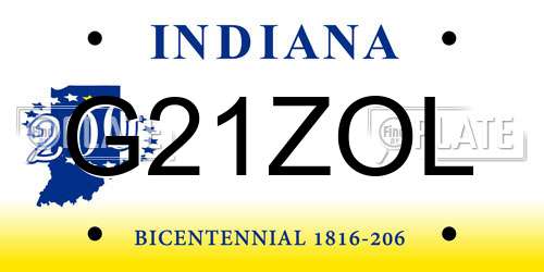 G21ZOL Indiana License Plate