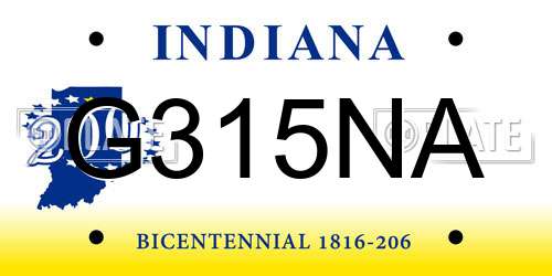 G315NA Indiana License Plate