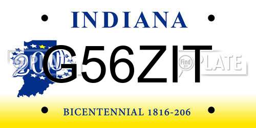 G56ZIT Indiana License Plate