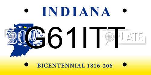 G61ITT Indiana License Plate