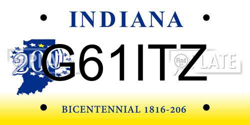 G61ITZ Indiana License Plate