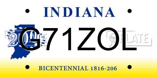 G71ZOL Indiana License Plate