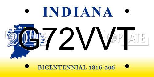 G72VVT Indiana License Plate