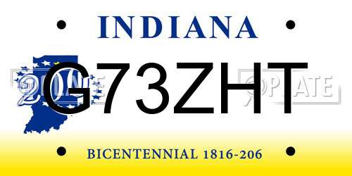 G73ZHT Indiana License Plate