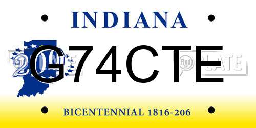 G74CTE Indiana License Plate
