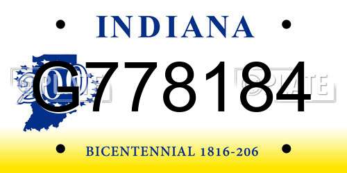 G778184 Indiana License Plate