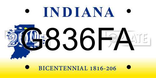 G836FA Indiana License Plate