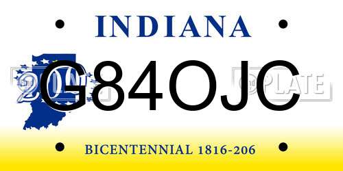 G84OJC Indiana License Plate
