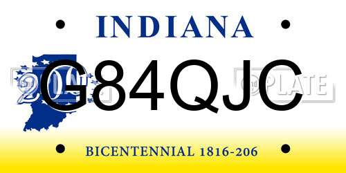 G84QJC Indiana License Plate