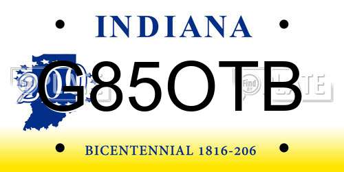 G85OTB Indiana License Plate