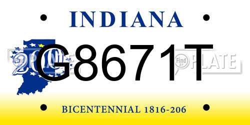 G8671T Indiana License Plate