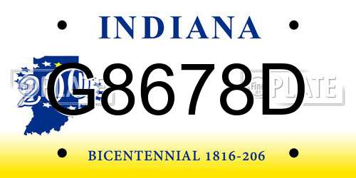 G8678D Indiana License Plate