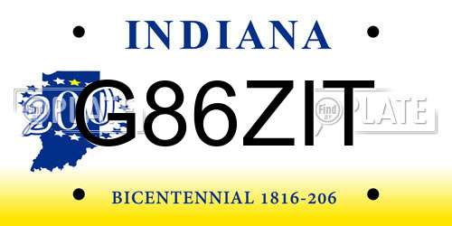 G86ZIT Indiana License Plate