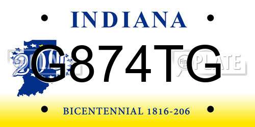 G874TG Indiana License Plate