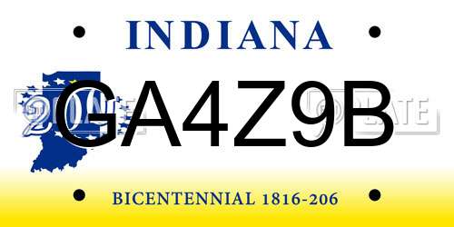 GA4Z9B Indiana License Plate