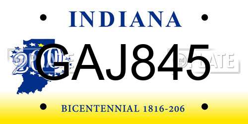 GAJ845 Indiana License Plate