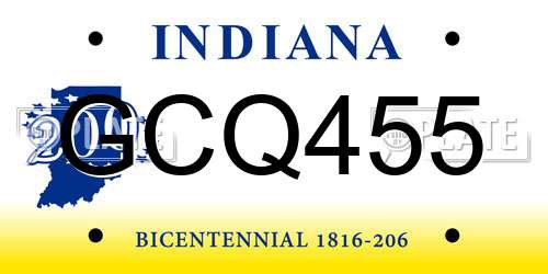 GCQ455 Indiana License Plate