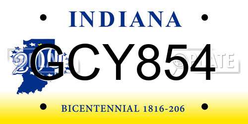 GCY854 Indiana License Plate