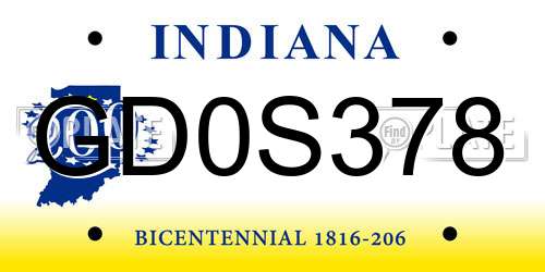 GD0S378 Indiana License Plate