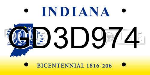 GD3D974 Indiana License Plate