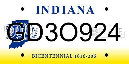 GD3O924 Indiana License Plate