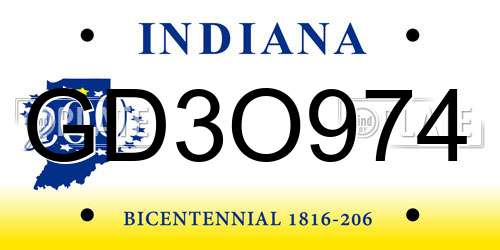 GD3O974 Indiana License Plate
