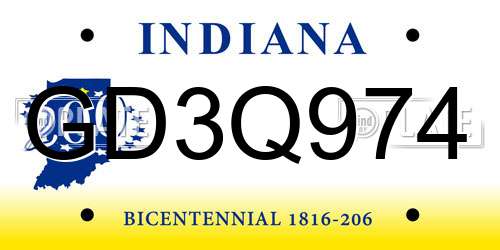 GD3Q974 Indiana License Plate