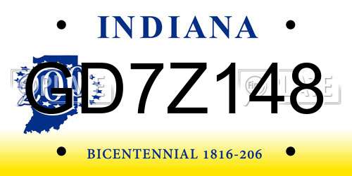 GD7Z148 Indiana License Plate
