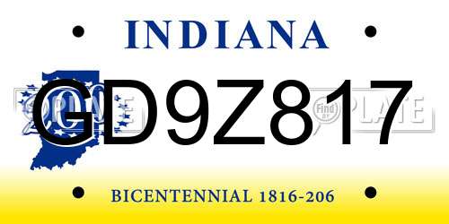 GD9Z817 Indiana License Plate